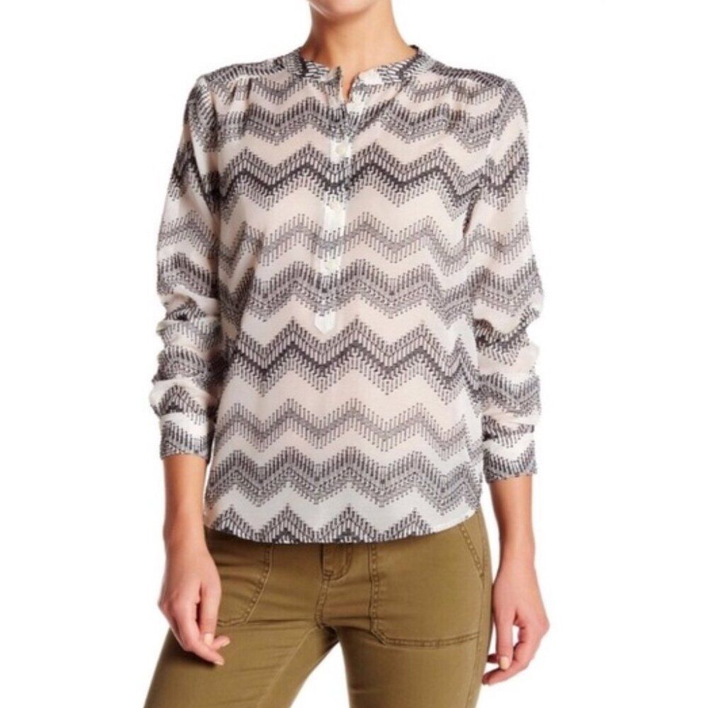 J Crew Womens Top Long Sleeve Zig Zag Dot Popover Size Medium Boho Shirt